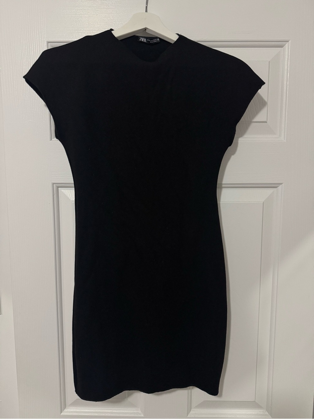Zara Black Cap-Sleeve Knit Mini Dress
